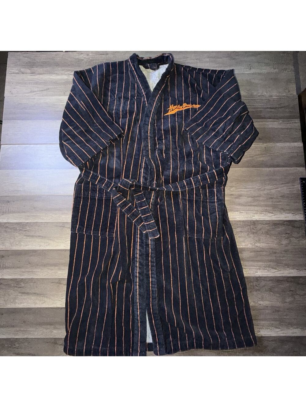 Vintage Harley-Davidson Mens Striped Belted Robe Biker Embroidered Terry cloth